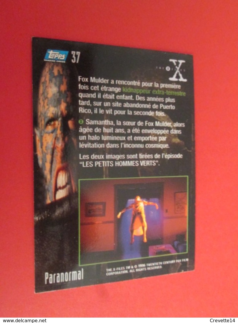 26/50  TRADING CARD TOPPS SERIE TELE X-FILES MULDER SCULLY : N°37 PARANORMAL - X-Files