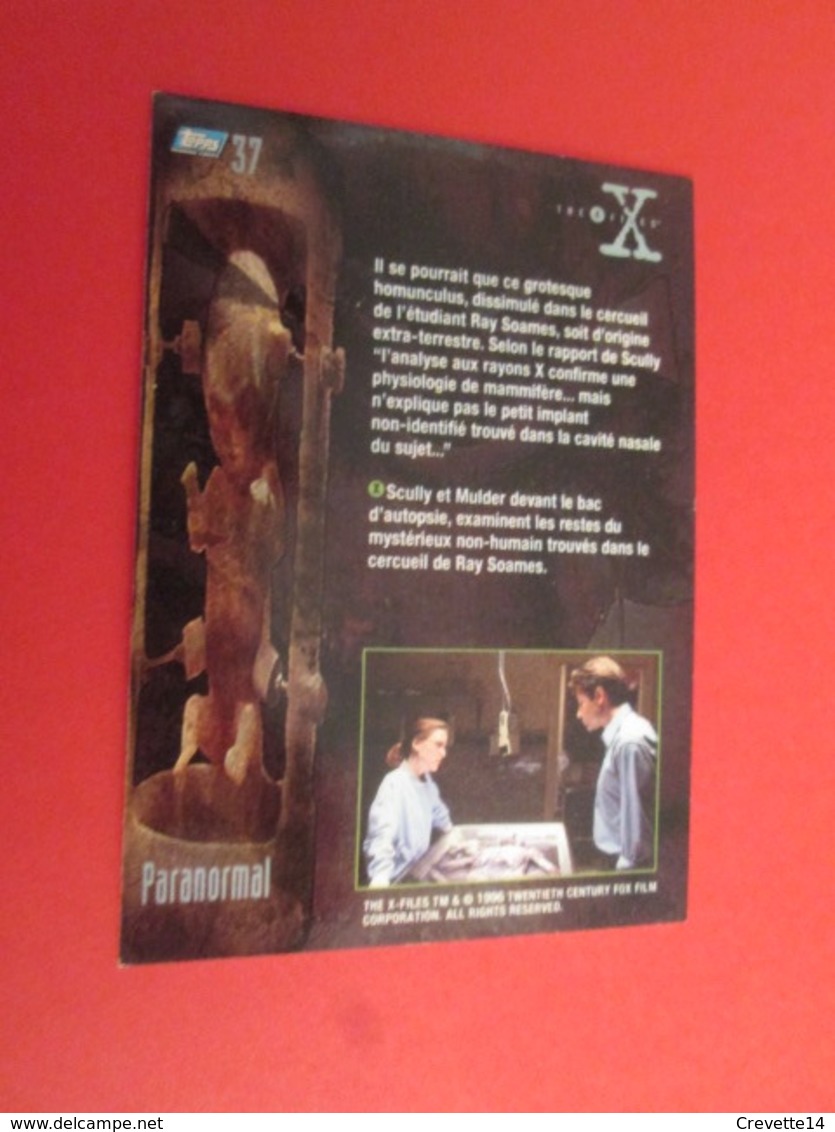 26/50  TRADING CARD TOPPS SERIE TELE X-FILES MULDER SCULLY : N°37 PARANORMAL - X-Files