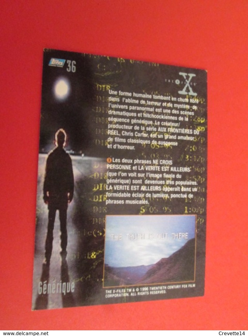 26/50  TRADING CARD TOPPS SERIE TELE X-FILES MULDER SCULLY : N°36 PARANORMAL - X-Files