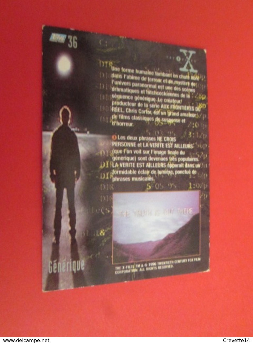 26/50  TRADING CARD TOPPS SERIE TELE X-FILES MULDER SCULLY : N°36 PARANORMAL - X-Files