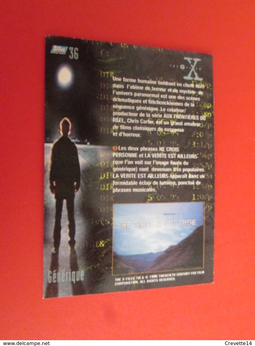 26/50  TRADING CARD TOPPS SERIE TELE X-FILES MULDER SCULLY : N°36 PARANORMAL - X-Files