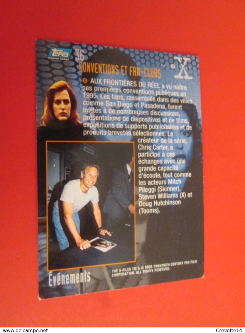 26/50  TRADING CARD TOPPS SERIE TELE X-FILES MULDER SCULLY : N°36 CONVENTIONS ET FAN-CLUBS - X-Files