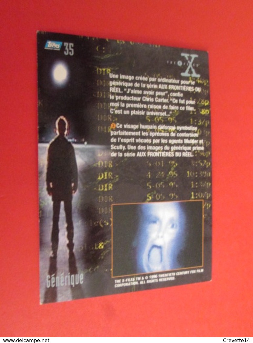 26/50  TRADING CARD TOPPS SERIE TELE X-FILES MULDER SCULLY : N°35 GENERIQUE - X-Files