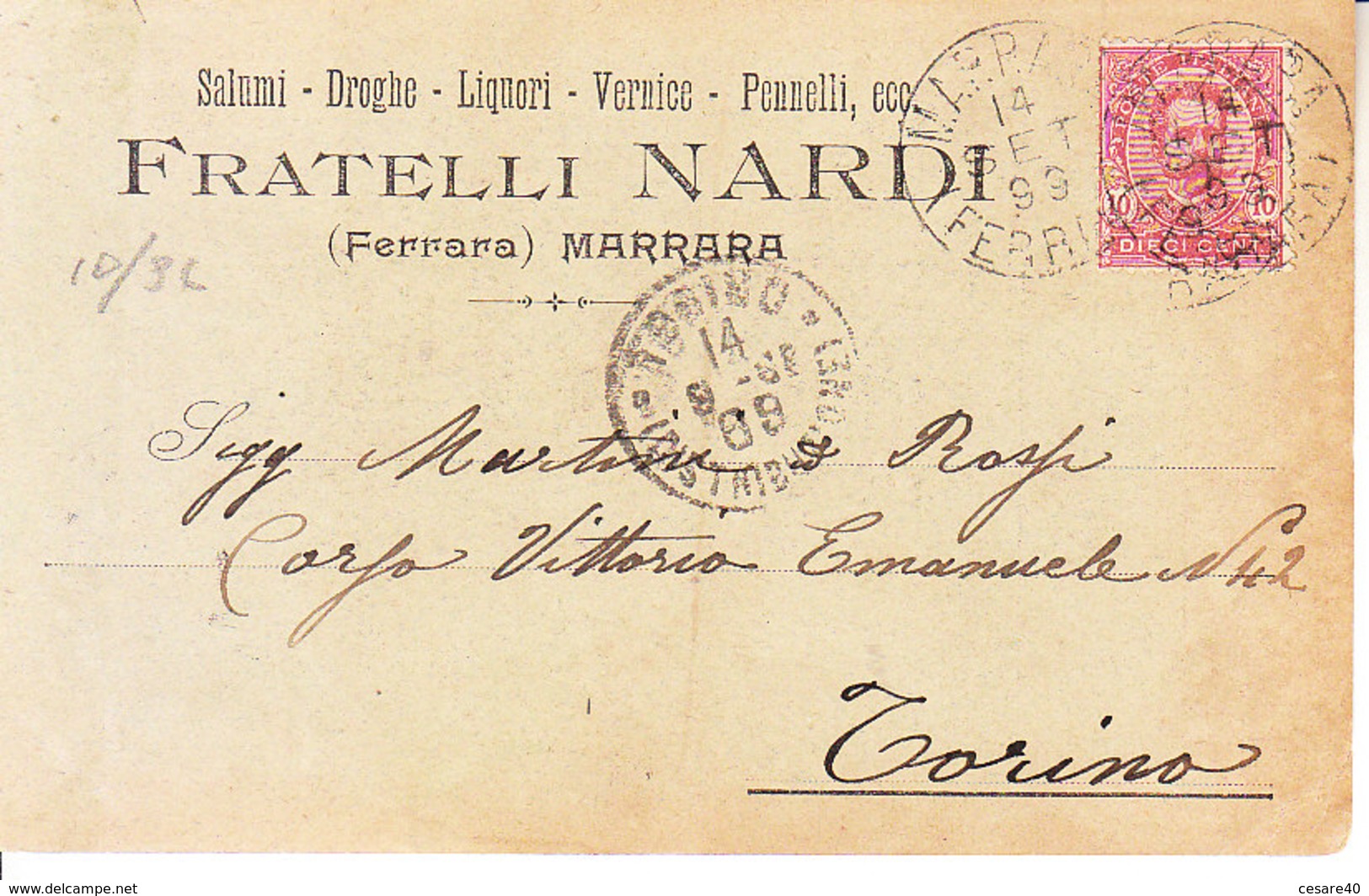 ITALIA - MARRARA (ferrara) - Testatine Pubblicitarie, Fratelli Nardi Viag. 1899 - 2019-102 - Ferrara