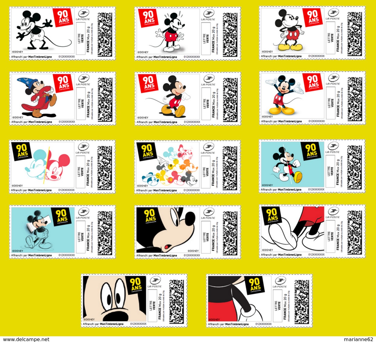 France 2018 TimbrEnLigne Mickey 90 Ans D'enthousiasme - Série 1 - 14v - MNH - Neuf - Autres & Non Classés