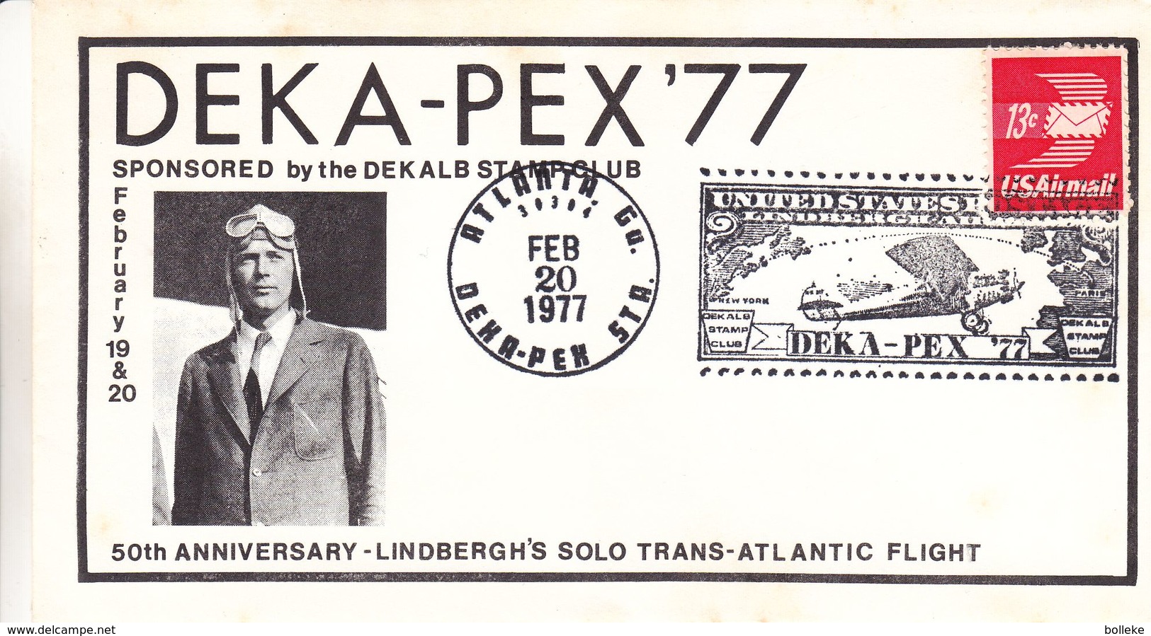 Etats Unis - Lettre De 1977 - 50 Ièmè Anniversaire Lindbergh's Trans Atlantic Flight - Cachet Spécial Deka Pex - Covers & Documents