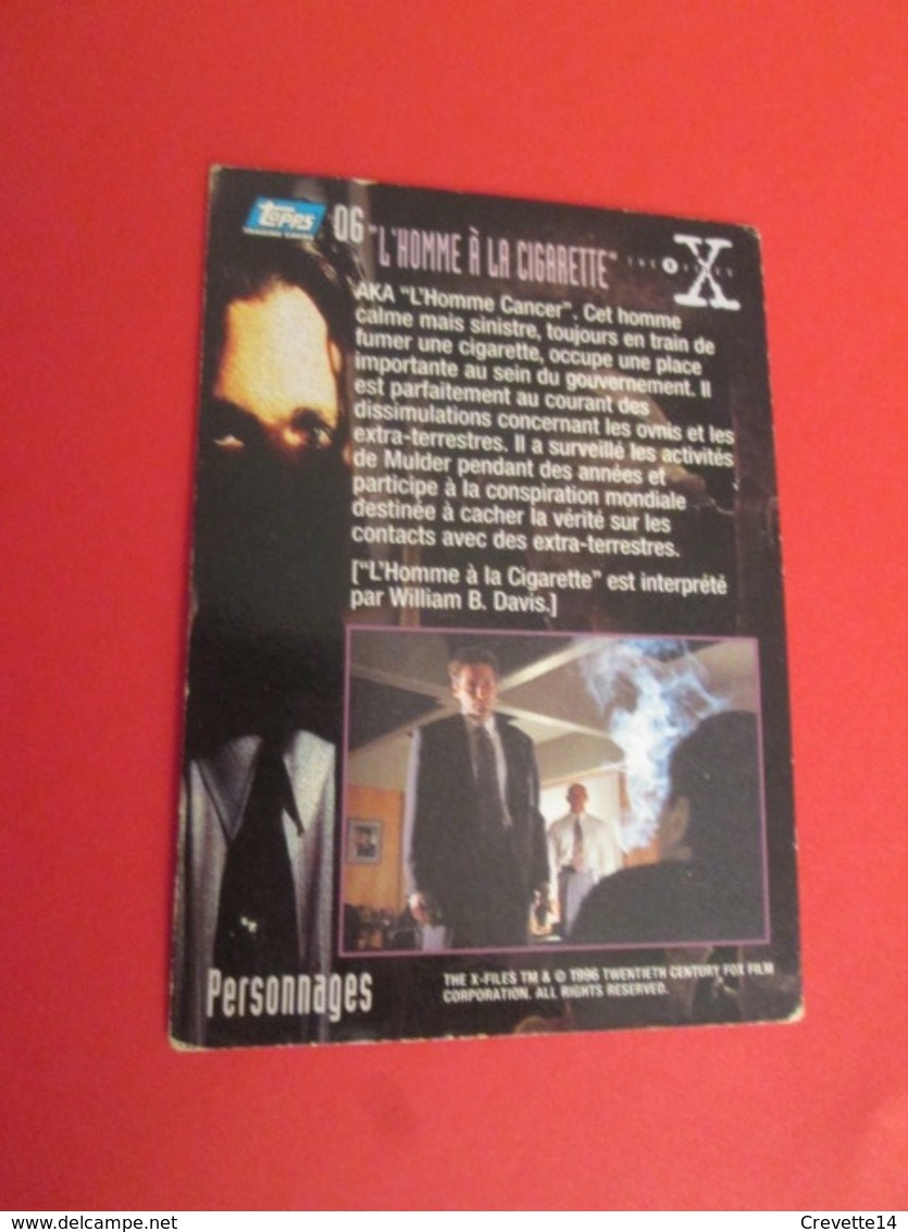 76/100  TRADING CARD TOPPS SERIE TELE X-FILES MULDER SCULLY : N°06 PERSONNAGES L'HOMME A LA CIGARETTE - X-Files