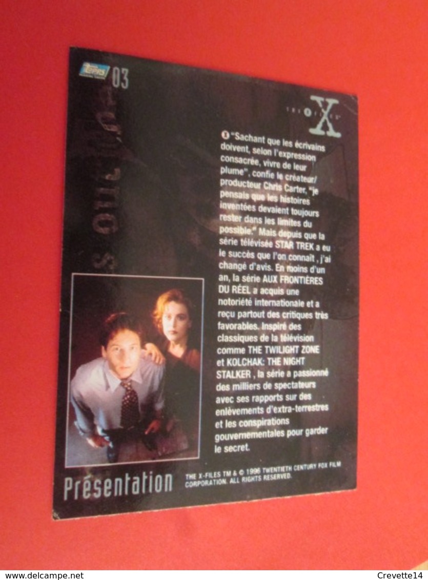 76/100  TRADING CARD TOPPS SERIE TELE X-FILES MULDER SCULLY : N°03 PRESENTATION - X-Files