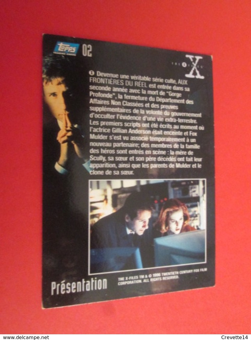 76/100  TRADING CARD TOPPS SERIE TELE X-FILES MULDER SCULLY : N°02 PRESENTATION - X-Files