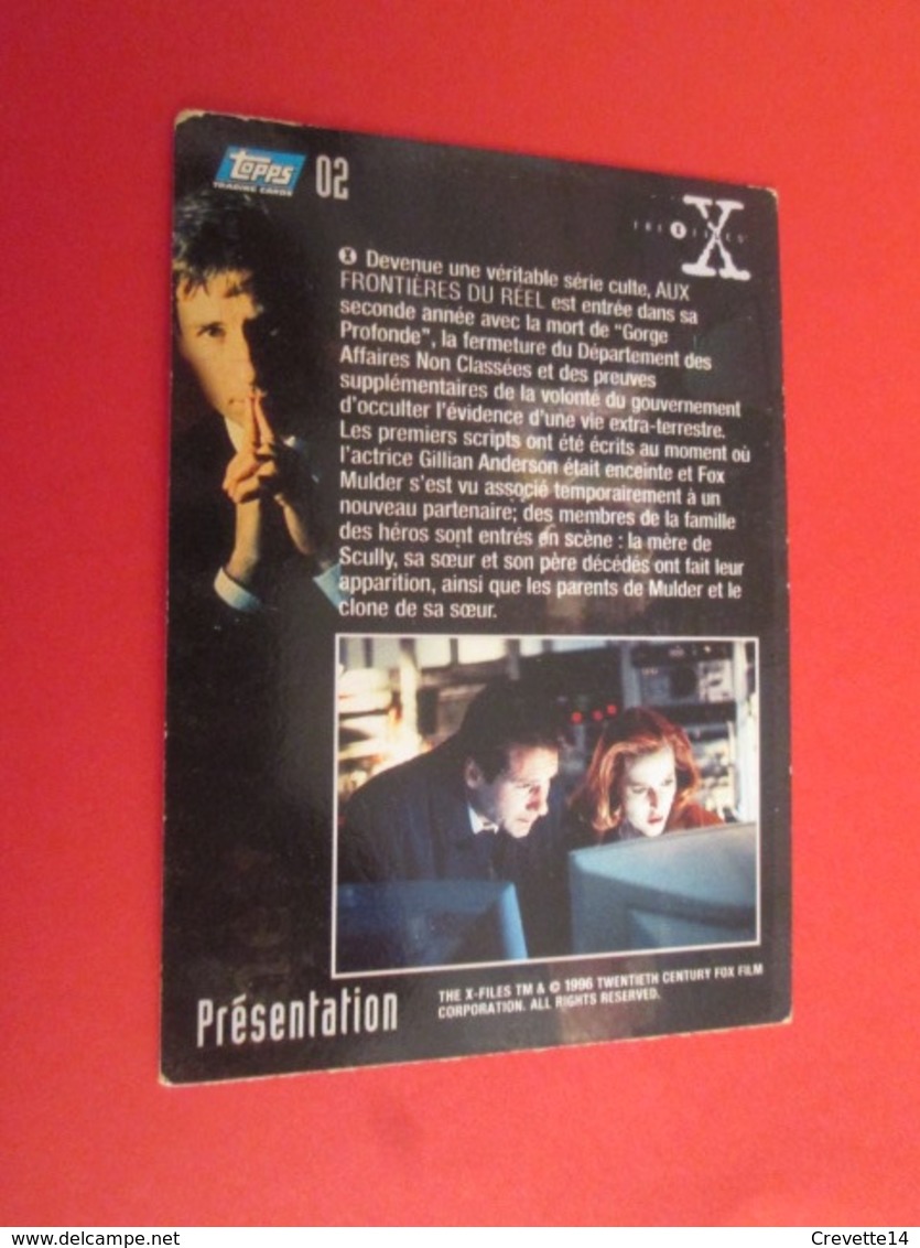 76/100  TRADING CARD TOPPS SERIE TELE X-FILES MULDER SCULLY : N°02 PRESENTATION - X-Files