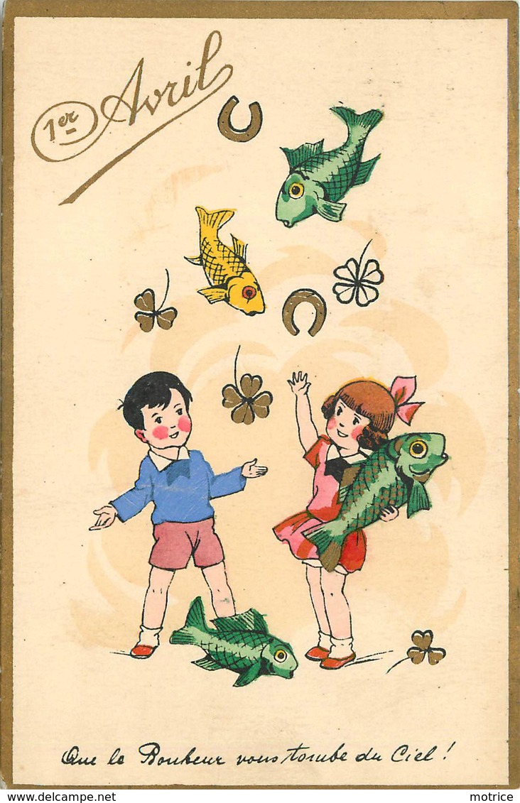 1er AVRIL - Couple D'enfants Et Poissons, Lot De Deux Cartes. - 1er Avril - Poisson D'avril