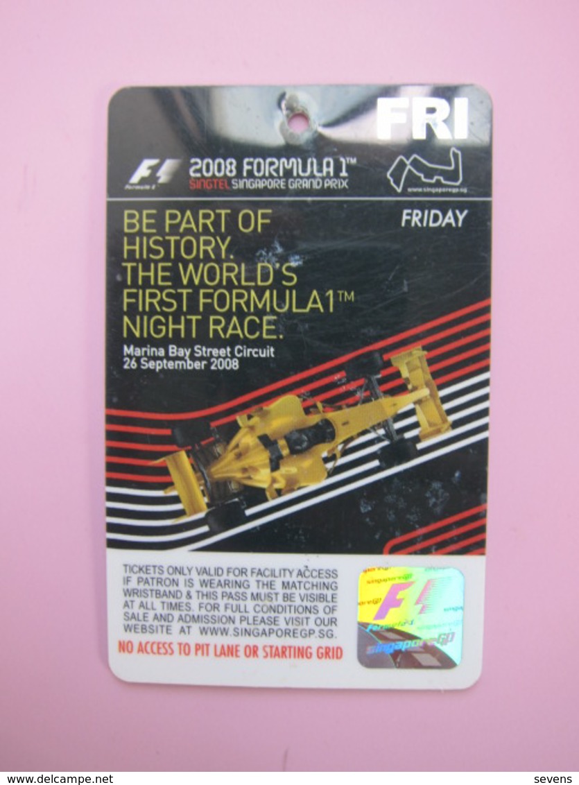 Singapore 2008 Formula 1 Night Race Ticket Card - Non Classés