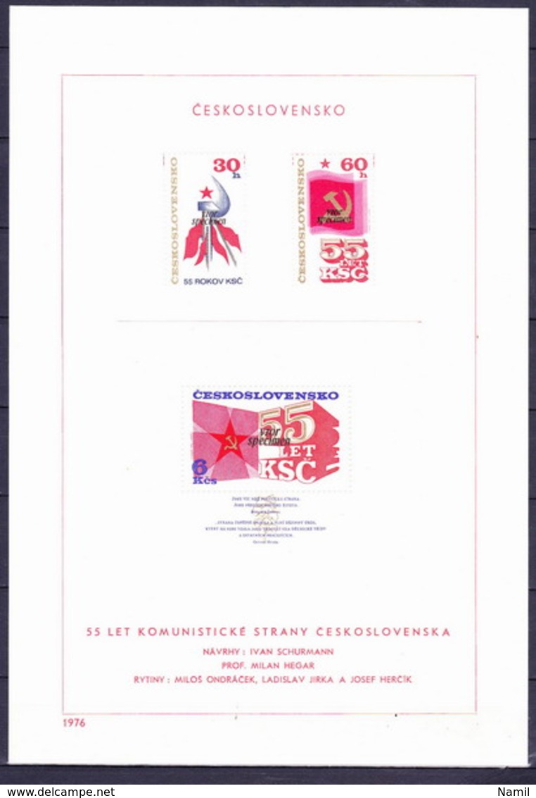 Tchécoslovaquie 1976 Mi 2321-2+Bl.32 (Yv 2165-6+BF 38), Obliteré Surcharge SPECIMEN Sue Le Feuille Speciaux - Variétés Et Curiosités