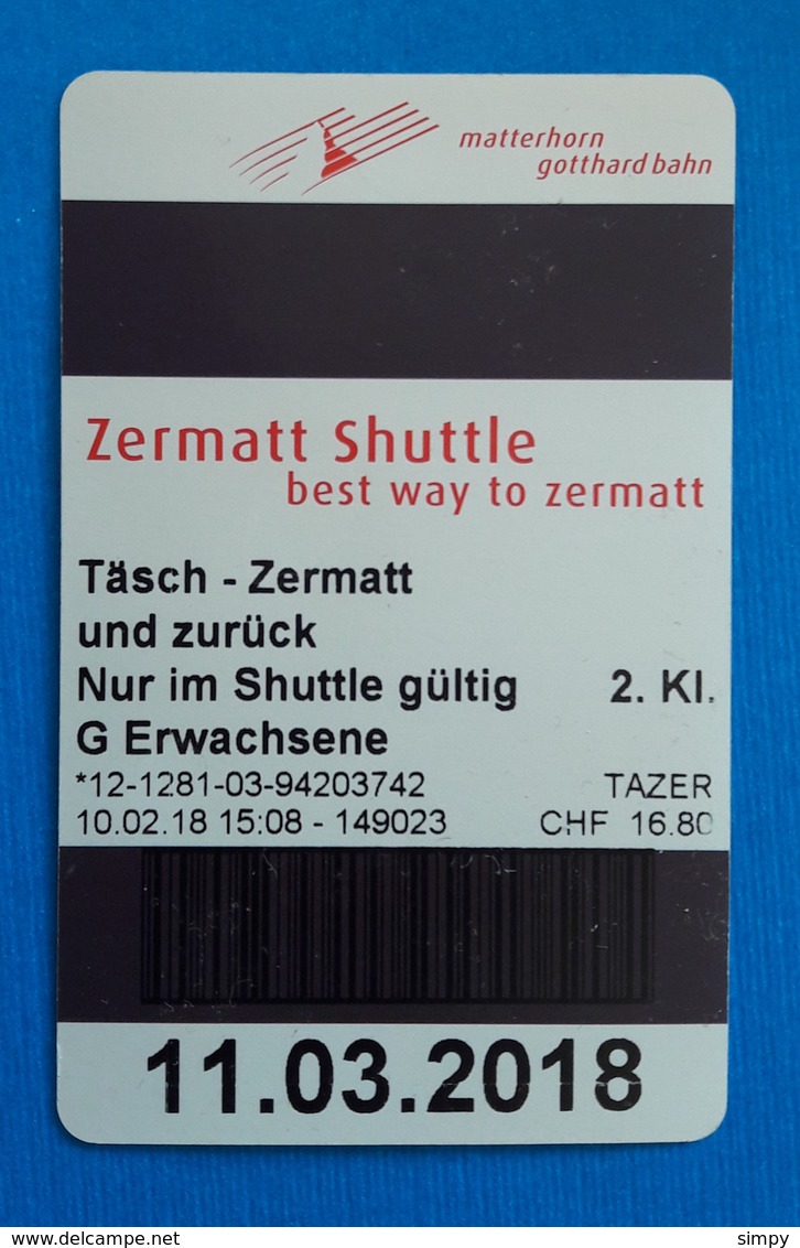 ZERMATT Used Skii Pass 2018 Skii Lift Skii Ticket Matterhorn Gotthard Bahn Train - Autres & Non Classés