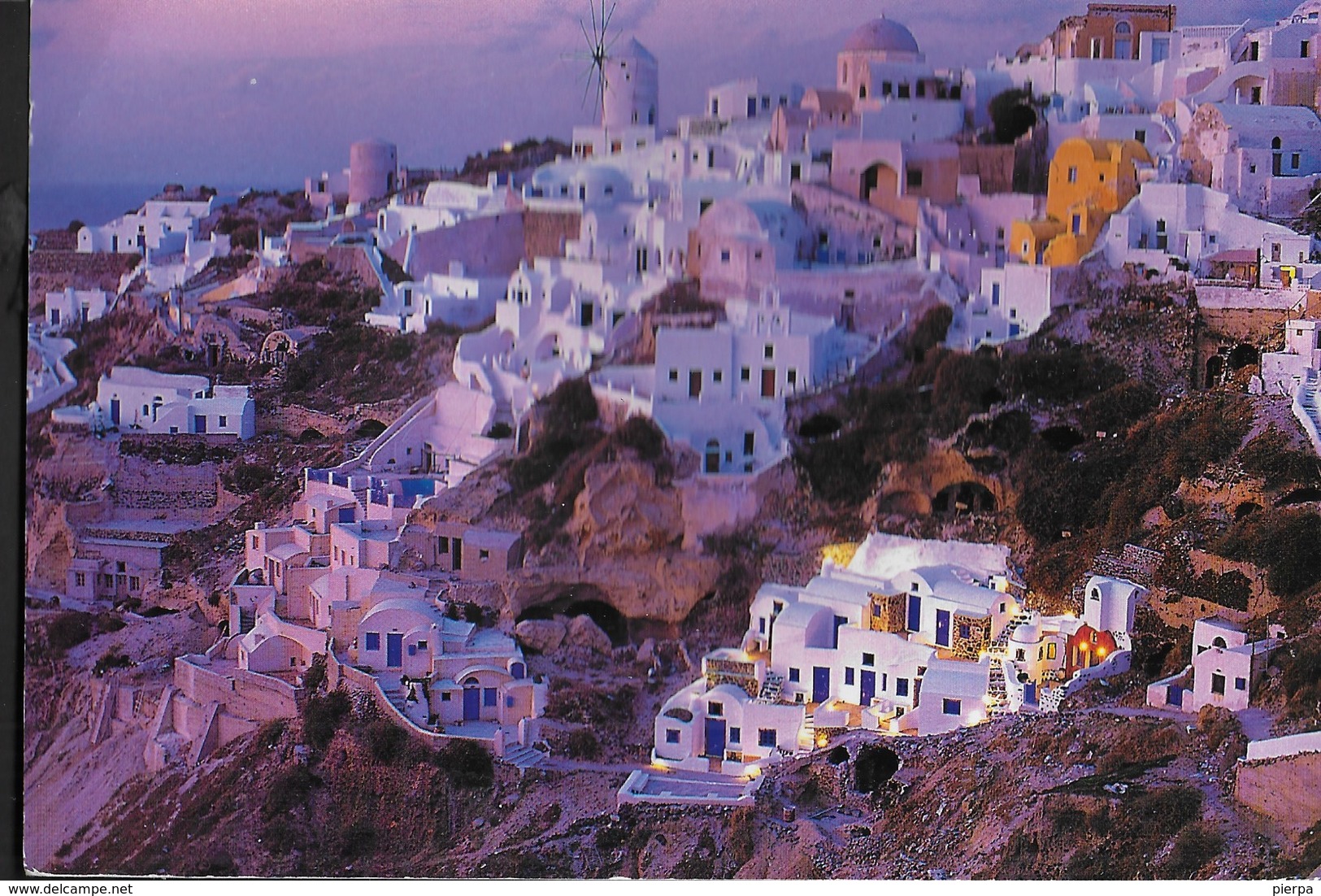 GRECIA - SANTORINO - PANORAMA - FORMATO GRANDE 16X11 - VIAGGIATA 2003  FRANCOBOLLO ASPORTATO - Grecia