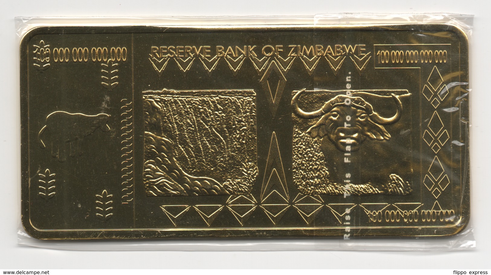 Zimbabwe 100 Trillion Dollars 24K Gold-Plated Bullion Bar - Zimbabwe