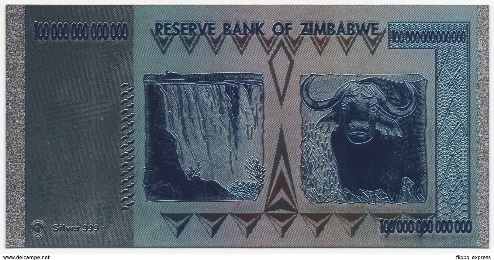 Zimbabwe, 100 Trillion Dollars, Silver-Plated, Colored Banknote - Simbabwe