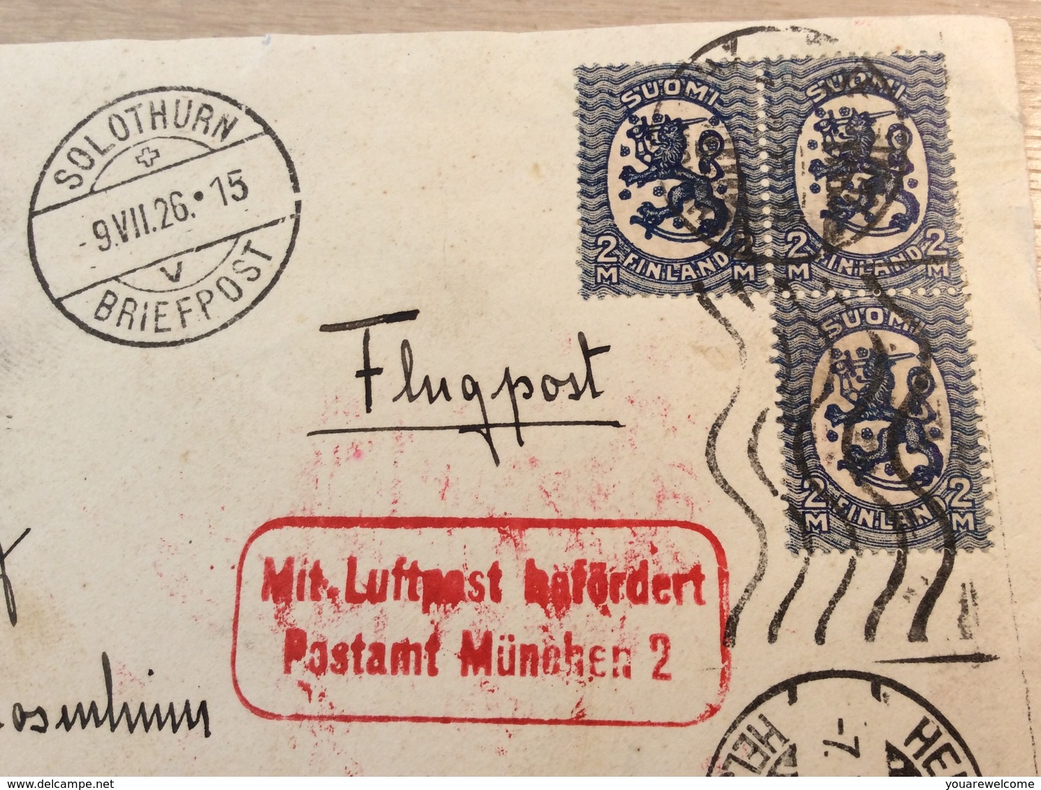 Finland 1926 PAR AVION/ LUFTPOST MÜNCHEN Cover HELSINKI> Schweiz (lettre Ganzsache Brief Suomi Finnland - Briefe U. Dokumente