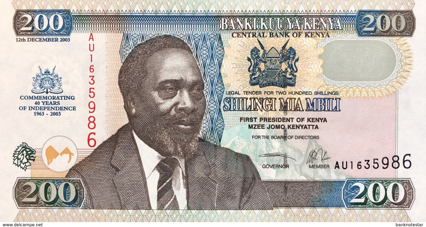 Kenya 200 Shillings, P-46 (12.12.2003) - UNC - 40 Years Of Indipendence - Kenia