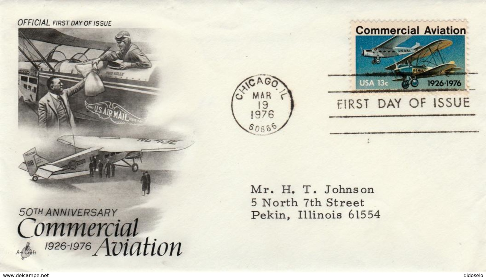 USA - 1976 -FDC - Air Mail Stamp 13c - Art Craft Cachet - 1971-1980