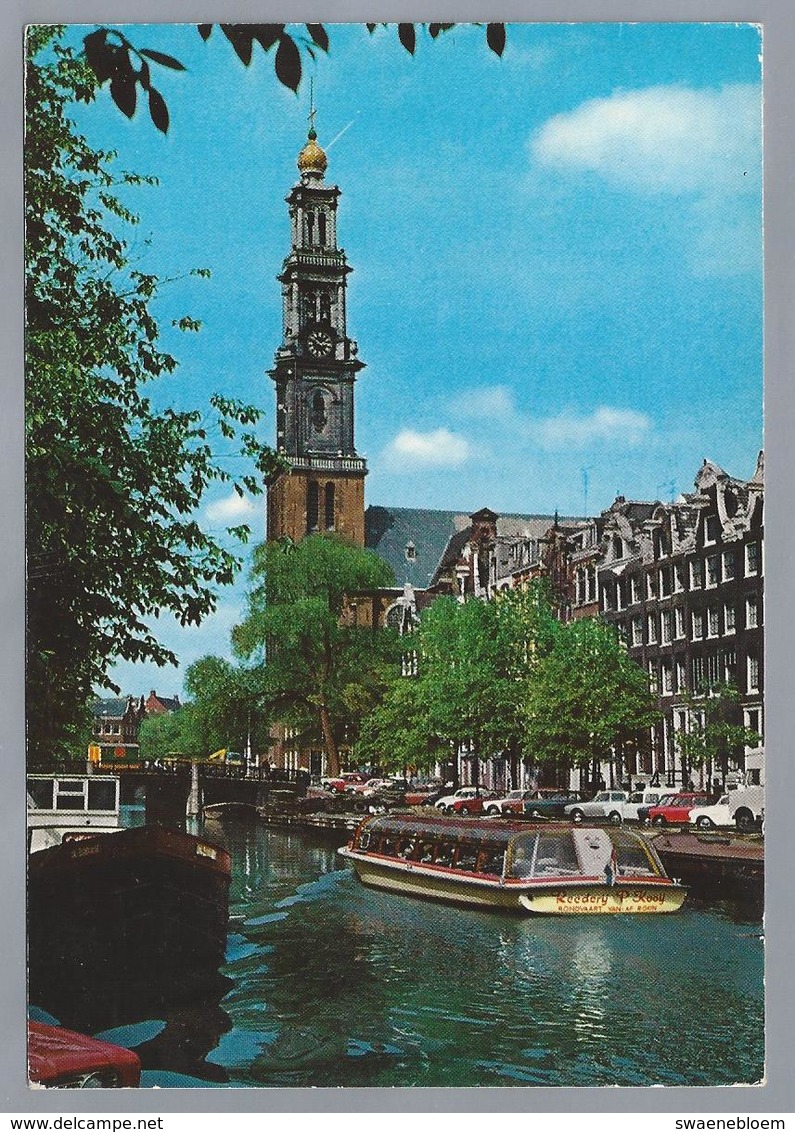 NL.- AMSTERDAM. De Westerkerk. Brug. Gracht. 1978. Old Cars. Rondvaartboot. Reederij P. Kooij. - Kerken En Kathedralen