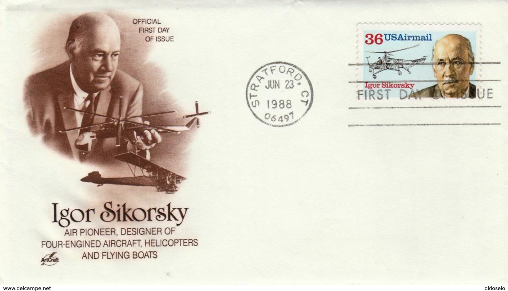 USA - 1988 - FDC Air Mail Stamp 36 C  - Art Craft Cachet - 3c. 1961-... Lettres