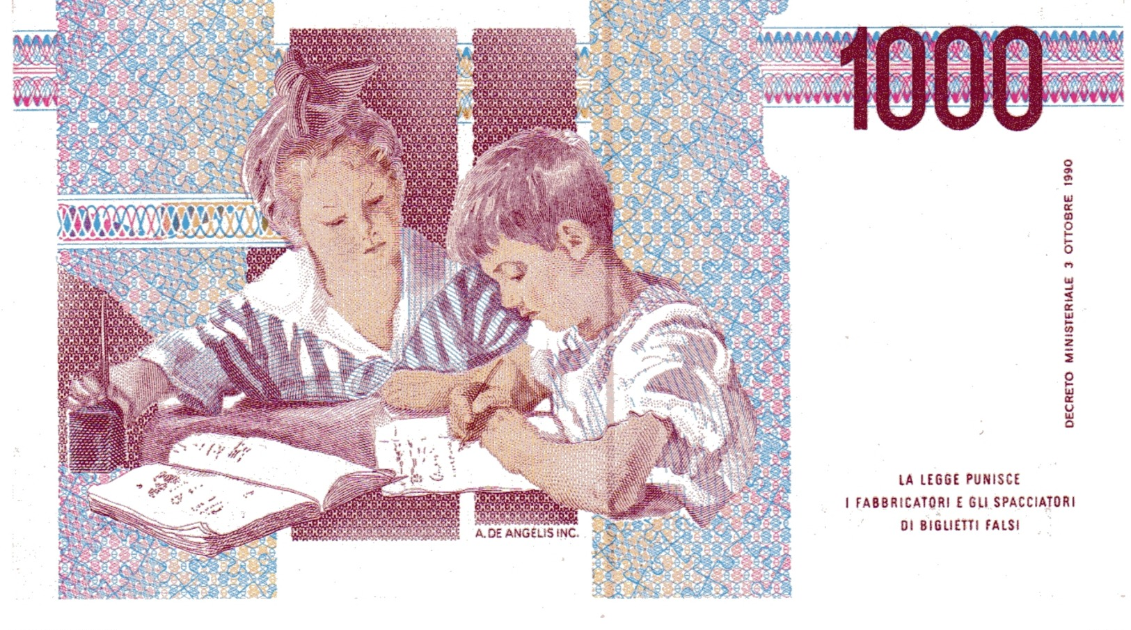 1000-Lire Banknote NEU - UNBENÜTZT - 1.000 Lire