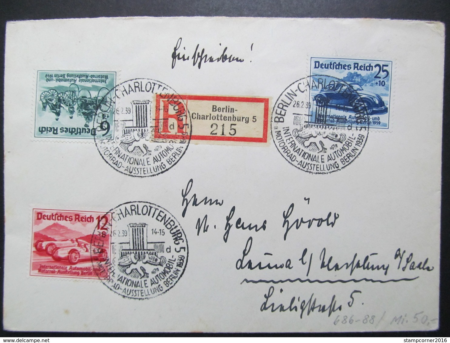 DR Nr. 686-688, 1939, R-Brief, Satzbrief, MiF, Sonderstempel Berlin Charlottenburg  *DEL2142* - Covers & Documents