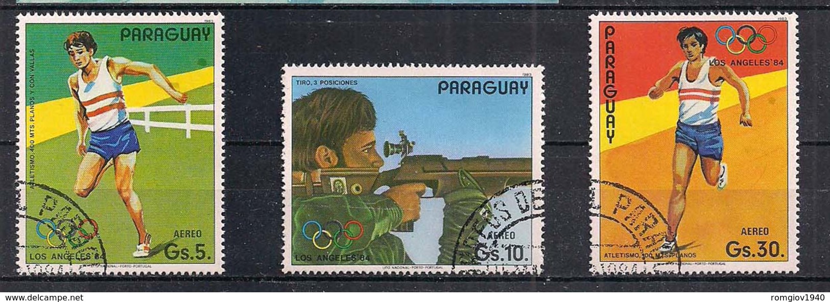 PARAGUAY 1984 POSTA AEREA  GIOCHI OLIMPICI A LOS ANGELES YVERT. 945-947 USATA VF - Paraguay