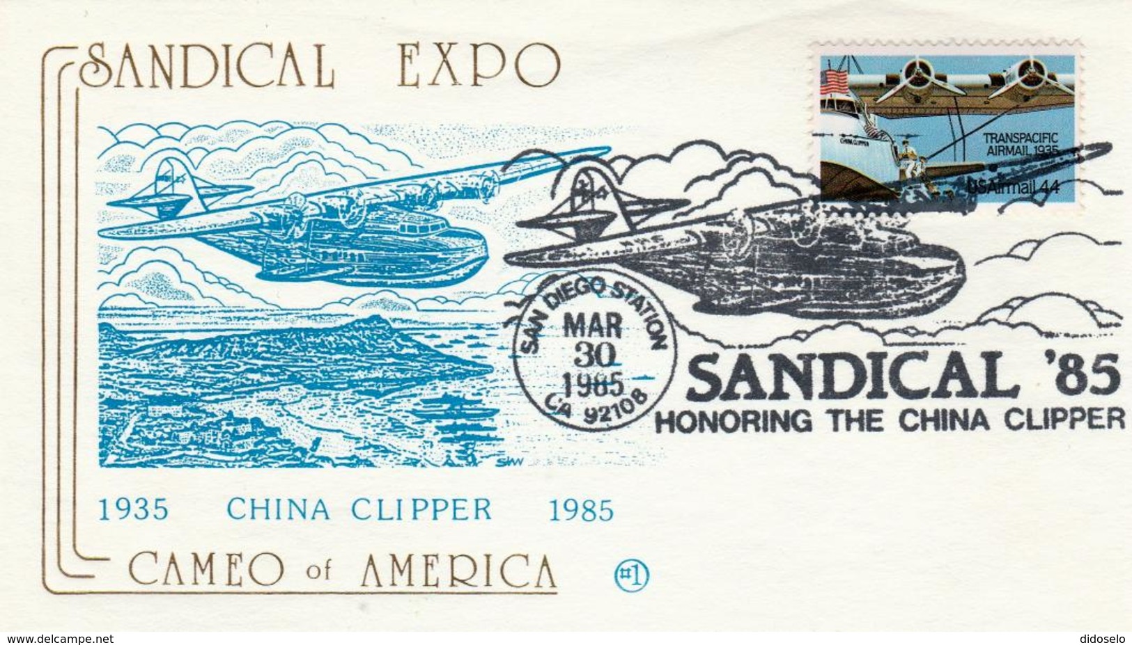 USA - 1985 - FDC Aero Stamp  44 C  - China Clipper - 3c. 1961-... Lettres