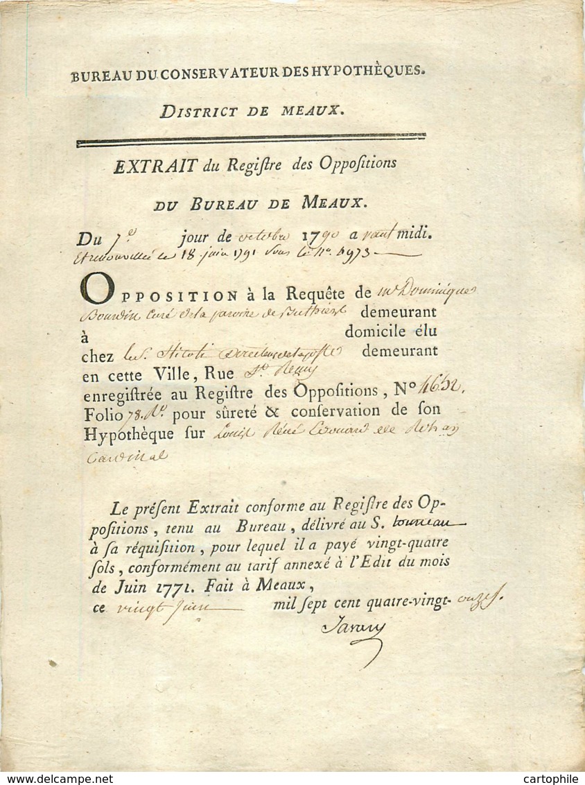 Acte De 1791 Opposition De Dominique Bourdin Curé De Buthiers Contre Louis René Edouard De Rohan Cardinal De Strasbourg - Manuscrits