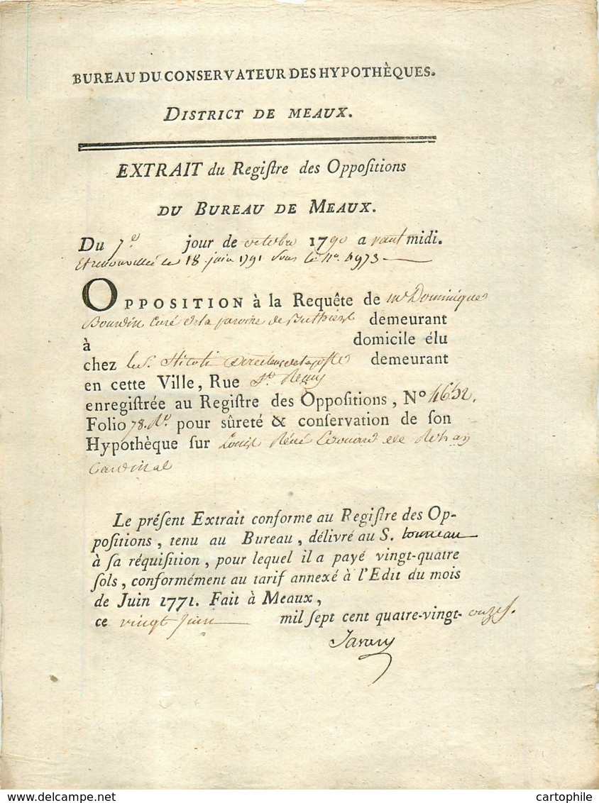 Acte De 1791 Opposition De Dominique Bourdin Curé De Buthiers Contre Louis René Edouard De Rohan Cardinal De Strasbourg - Manuskripte