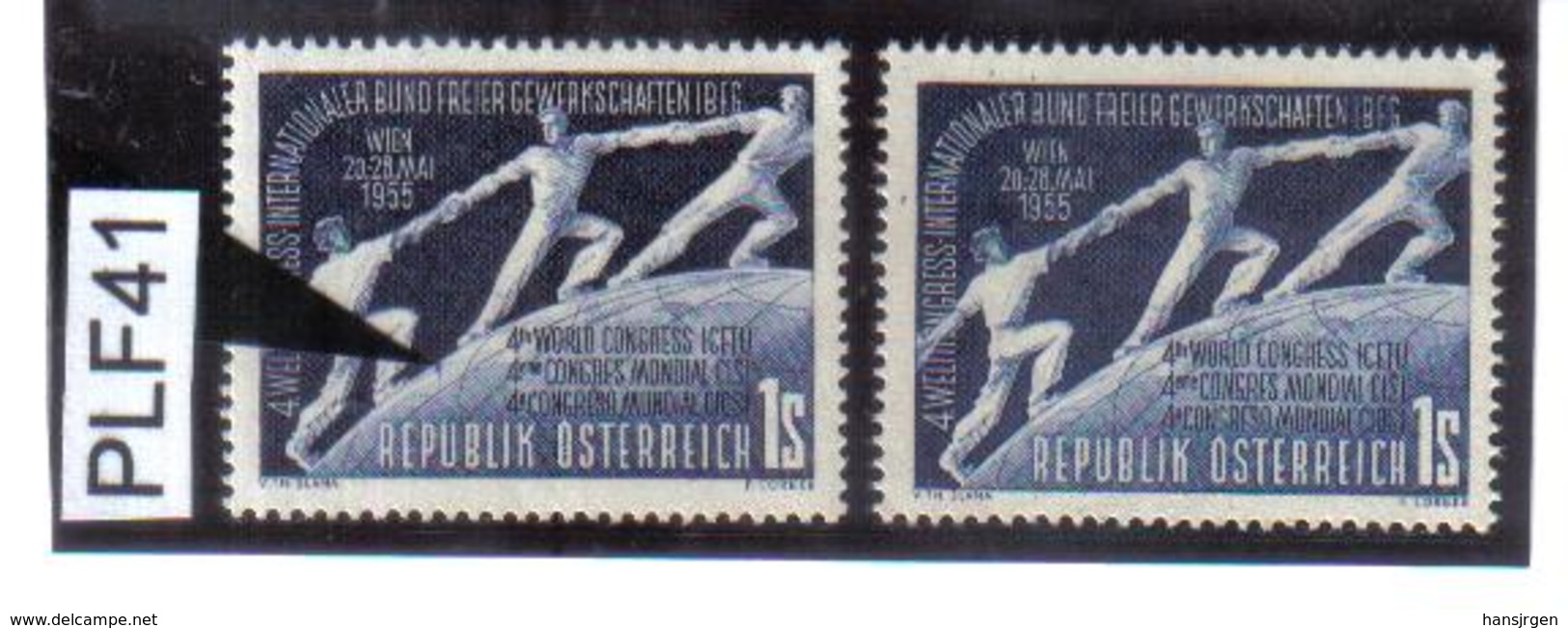 PLF41 ÖSTERREICH 1955 Michl 1018 PLATTENFEHLER FARBFLECK WELTKUGEL Mit VERGLEICHSTÜCK ** Postfrisch SIEHE ABBILDUNG - Abarten & Kuriositäten