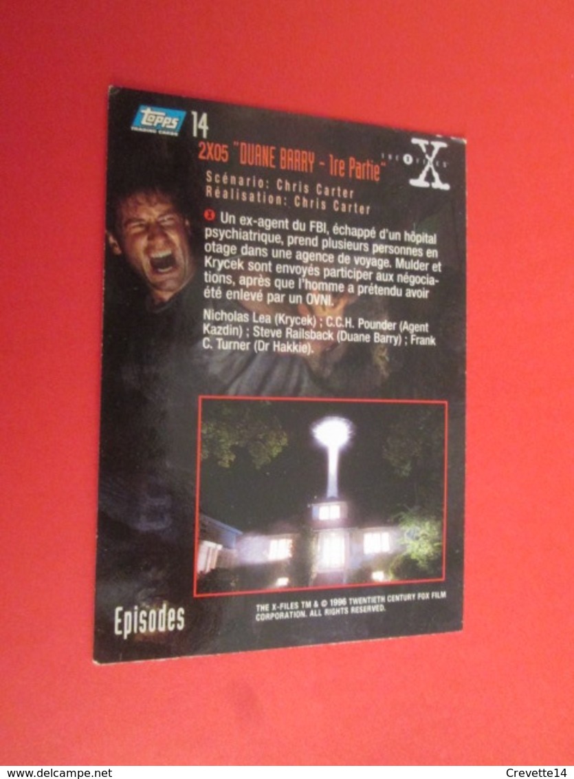 101-125  TRADING CARD TOPPS SERIE TELE X-FILES MULDER SCULLY : N°14  2x05 DUANE BARRY - X-Files