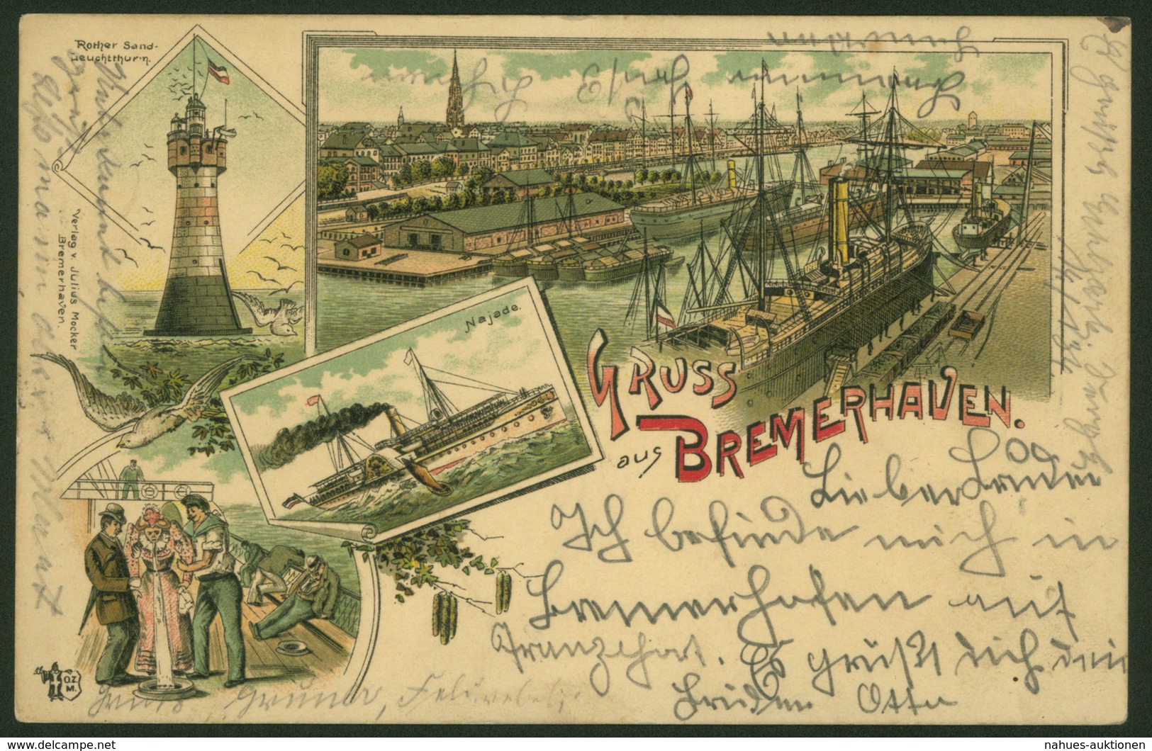 Ansichtskarte Bremerhaven Vorläufer Litho Leuchtturm Schiffe 1895 N. Leipzig - Autres & Non Classés