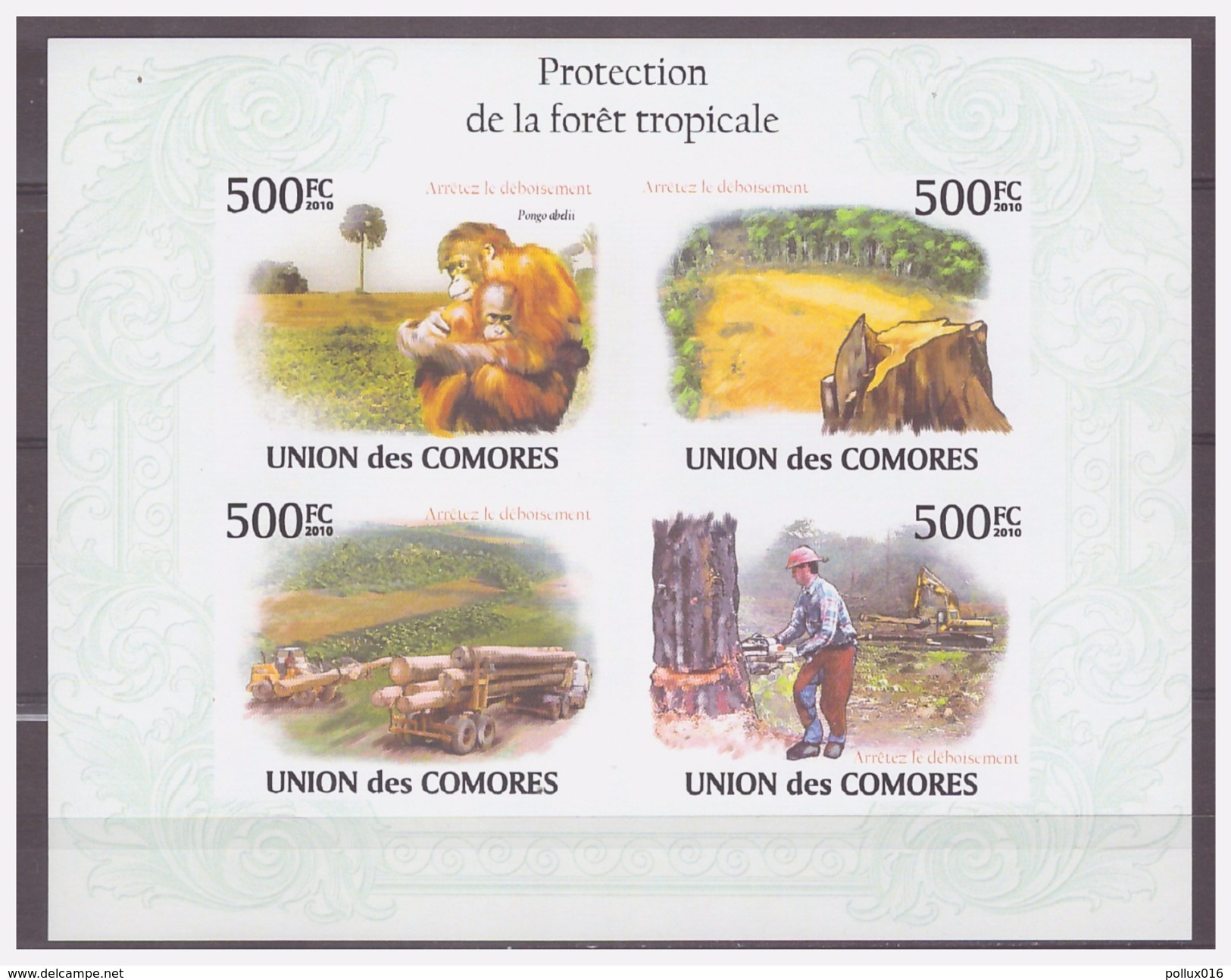 0170 Comores 2010 Protection Tropical Forrest Tree Ape Monkey S/S MNH Imperf - Protezione Dell'Ambiente & Clima