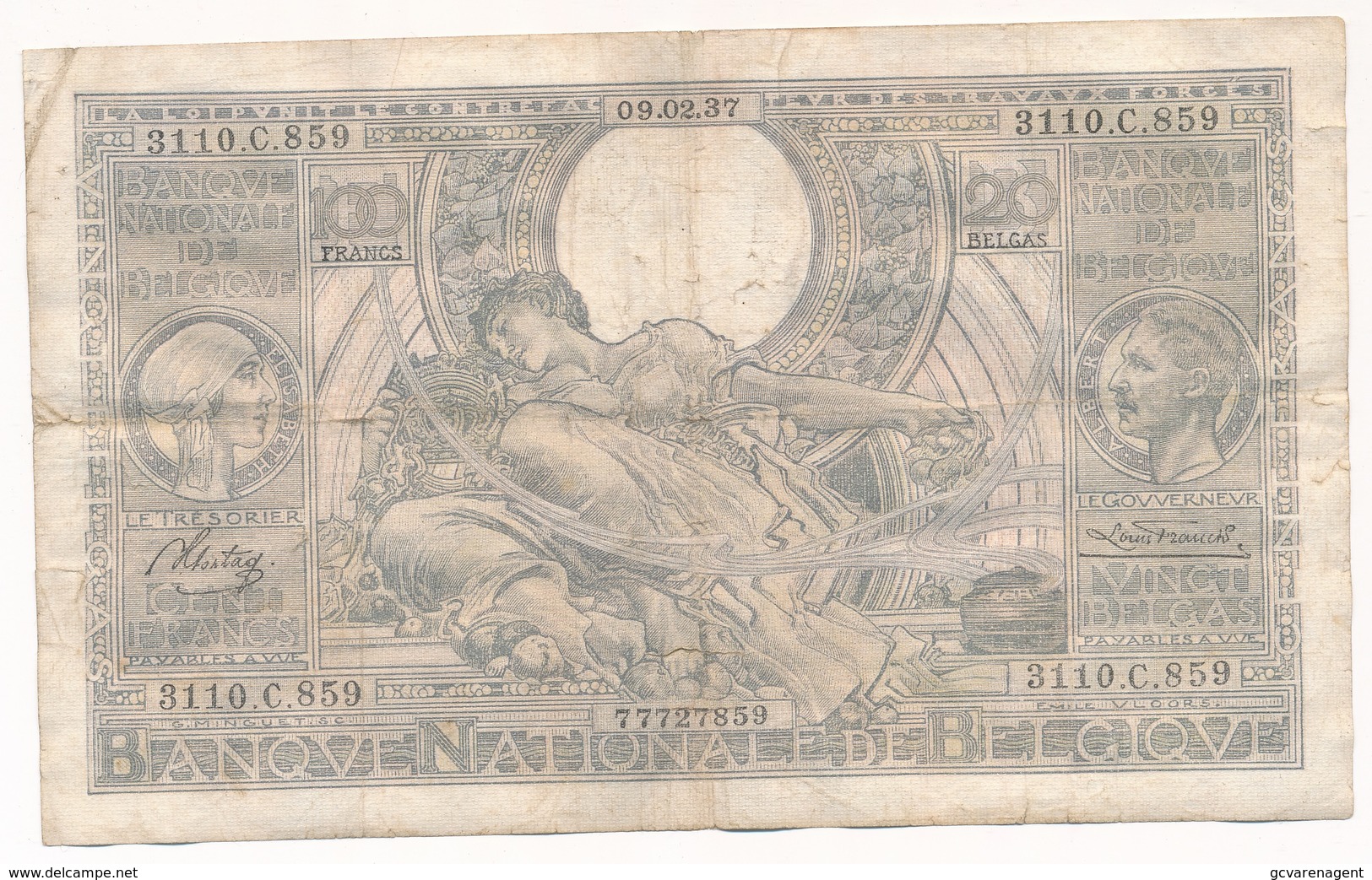 BELGIQUE 100 FRANCS-20 BELGAS 1937  - 2 SCANS - 100 Francs & 100 Francs-20 Belgas
