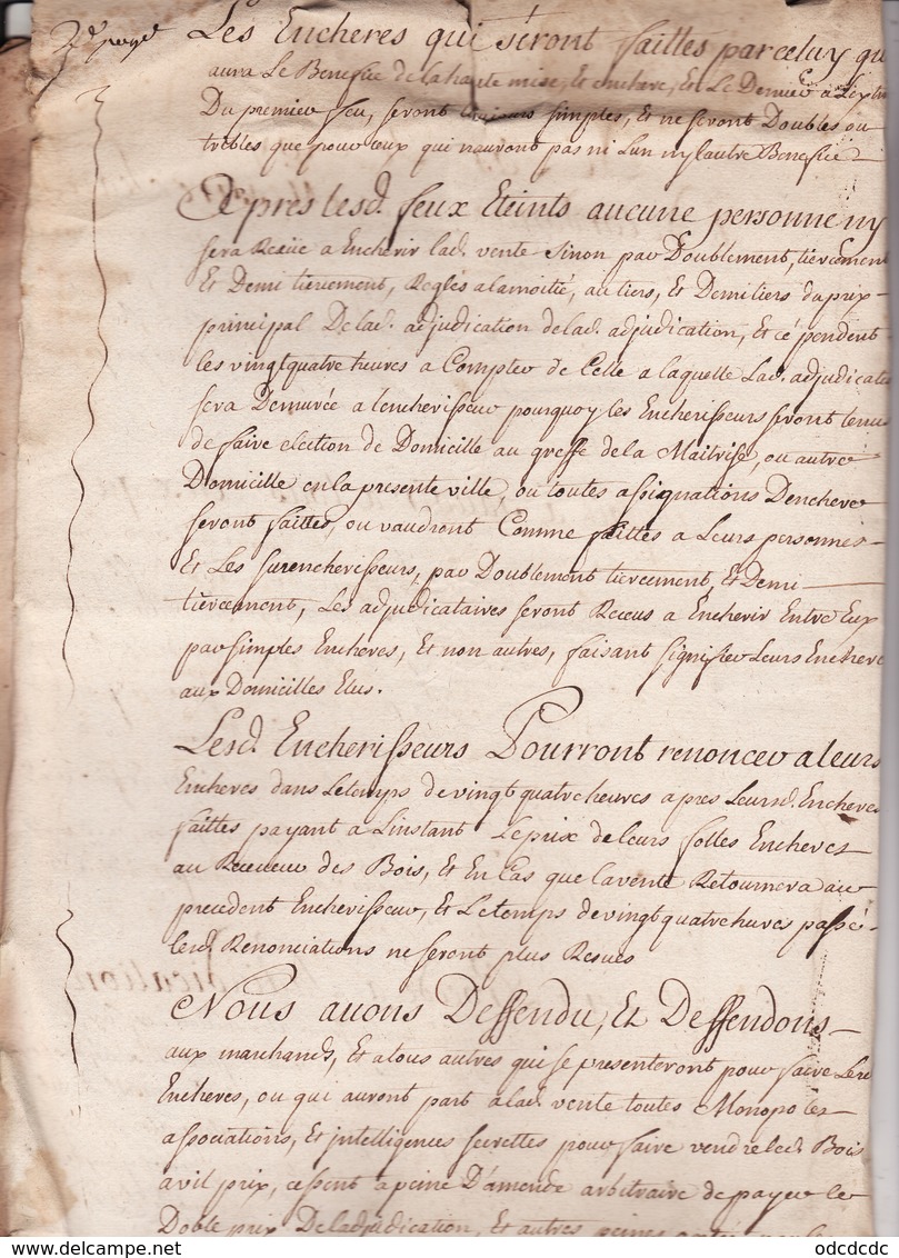 Gen D'Auch 1er Fev 1736 Cahier Des Charges Vente Du Quart En Reserve Du Bois D'Izaut Eaux Et Forets St Gaudens (8 Scans - Seals Of Generality