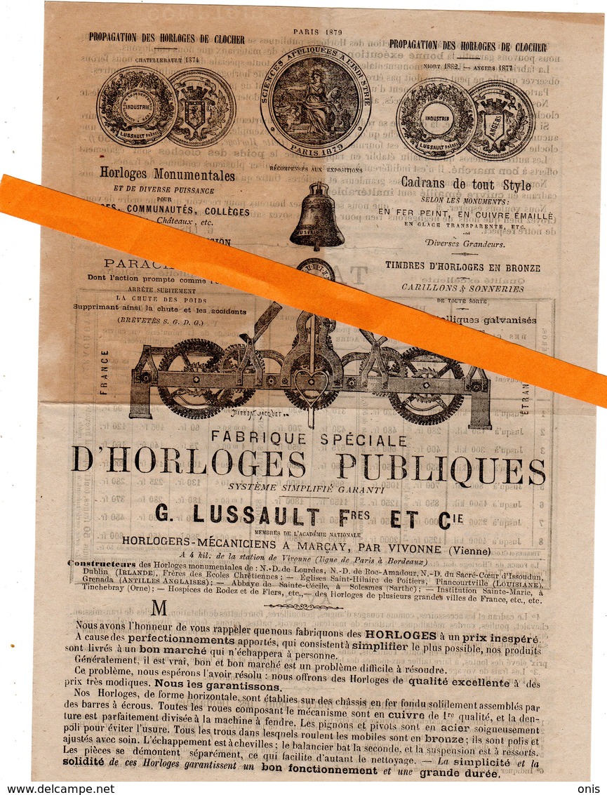 Marçay (86)  LUSSAULT ,horloger:6 Documents Dont 1 Prospectus Et Le Devis De L'horloge De Menigoute ,plus 1 Reçu Du Curé - 1900 – 1949