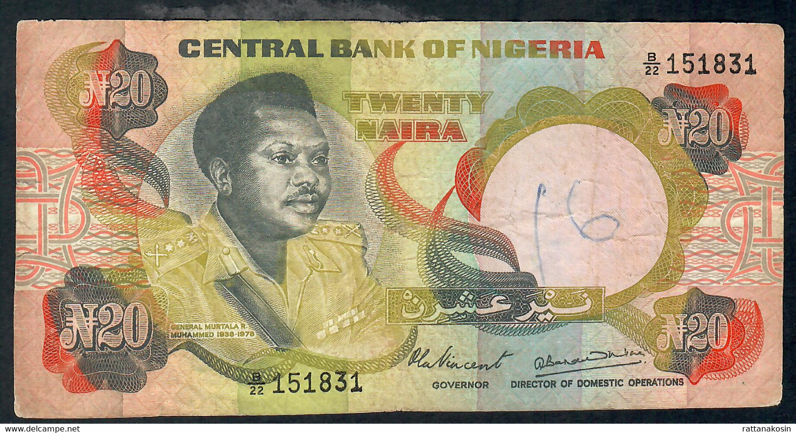 NIGERIA P18c   20 NAIRA  1977 #B/22  Signature 7  FINE - Nigeria