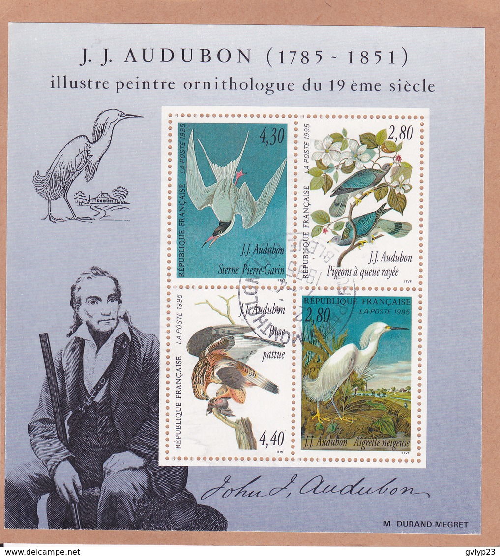 HOMMAGE AU PEINTRE ORNITHOLOGUE AUDUBON / FEUILLET OBLITéRé SUR FRAGMENT / N° 18 YVERT ET TELLIER /1995 - Oblitérés