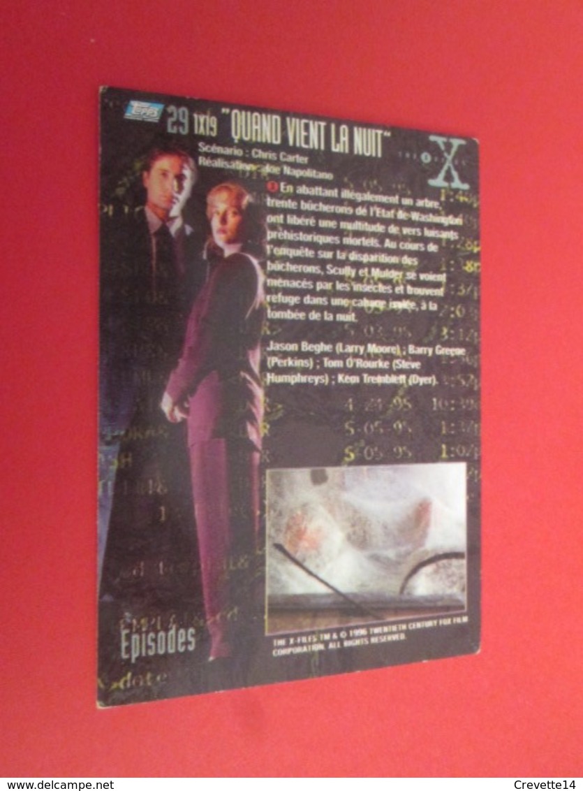 151-175 : TRADING CARD TOPPS SERIE TELE X-FILES MULDER SCULLY : N°29 QUAND VIENT LA NUIT - X-Files