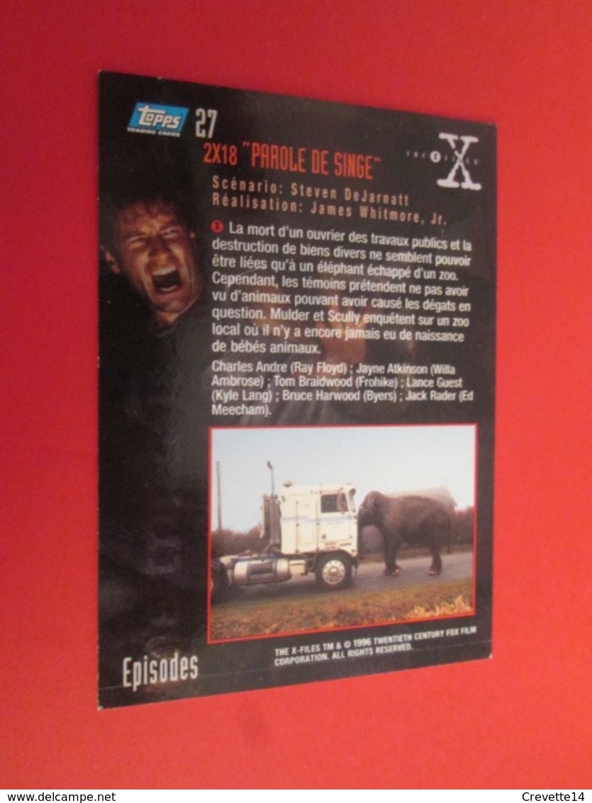 151-175 : TRADING CARD TOPPS SERIE TELE X-FILES MULDER SCULLY : N°27 PAROLE DE SINGE - X-Files