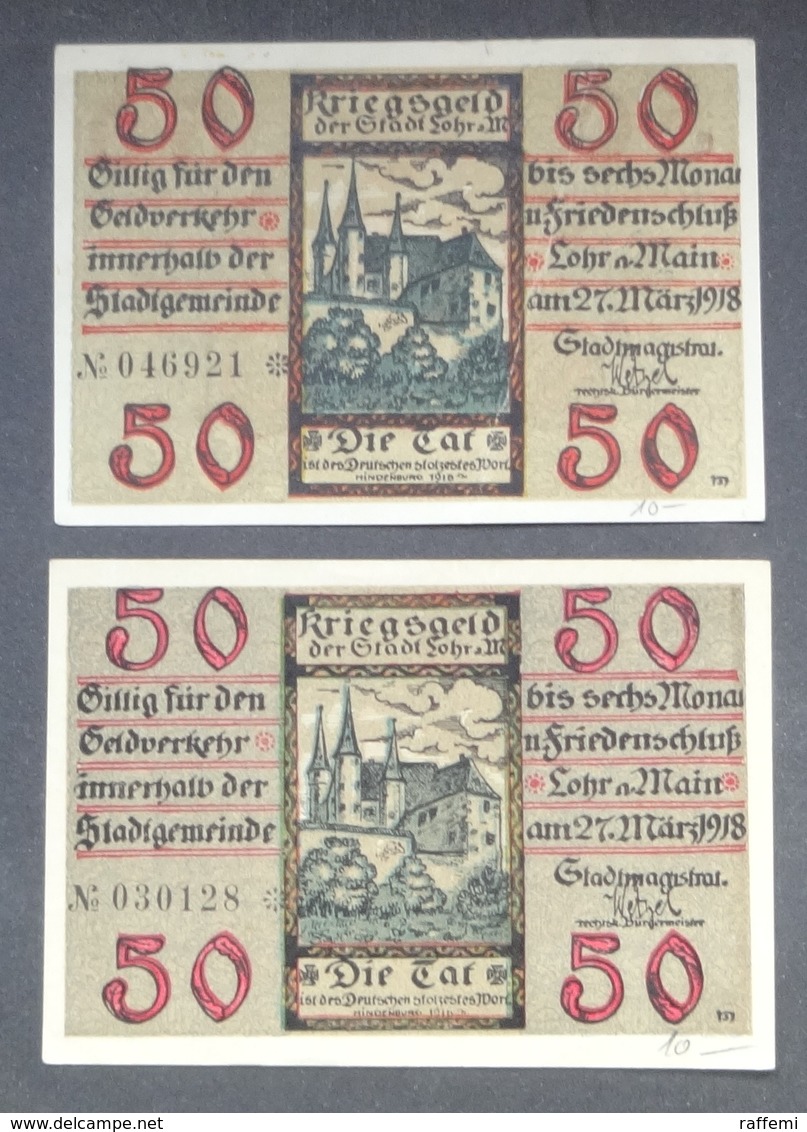 GERMANIA - LOHR 2X50 PFENNIG - COLORE DIVERSO - [11] Local Banknote Issues