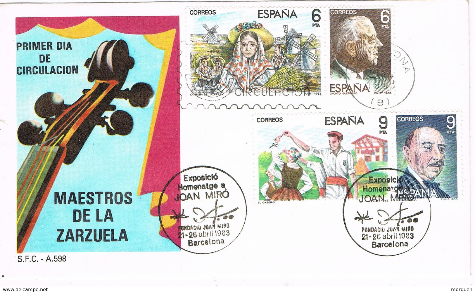 30993. Carta BARCELONA 1983. Maestros Zarzuela. Exposicion Pintor JOAN MIRÓ - Cartas & Documentos