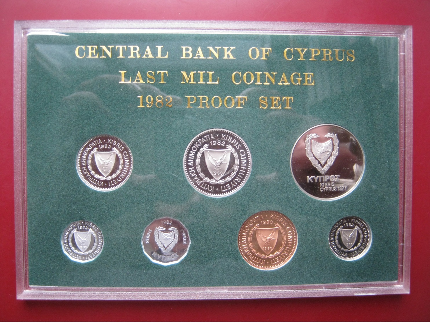 Cyprus Last Mil 1982 Proof 7 Coin Collection Set: 1~500 (1977) Mils Cased By Royal Mint - Cyprus