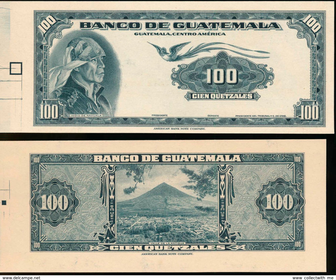 Guatemala 100 Quetzales Front And Back Proof P-28 Cardboard GEM UNC - Guatemala