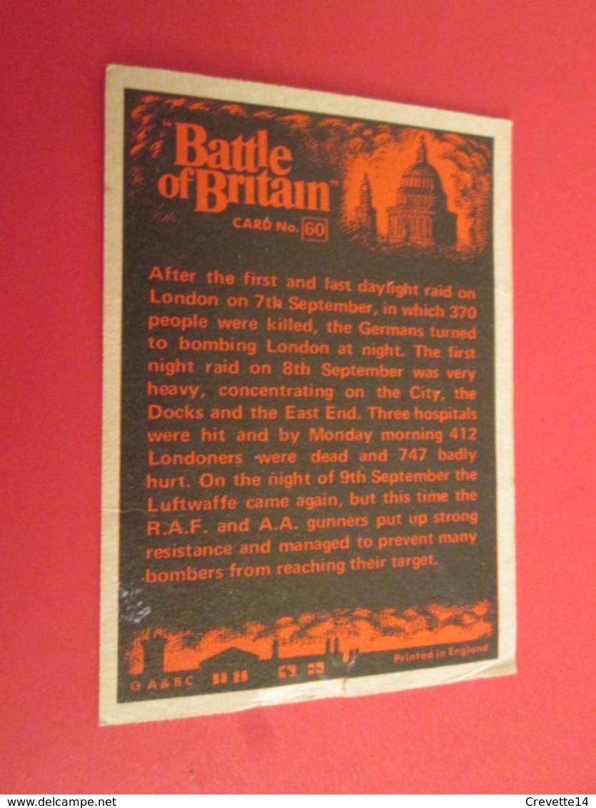 176-200 : N°60  TRADING CARD De 1964 !!! FILM BATTLE OF BRITAIN Publié Par CHEWING GUMS A&BC - X-Files