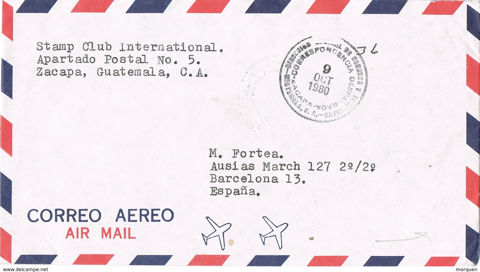 31006. Carta Aerea ZACAPA (Guatemala) 1980 A España - Guatemala