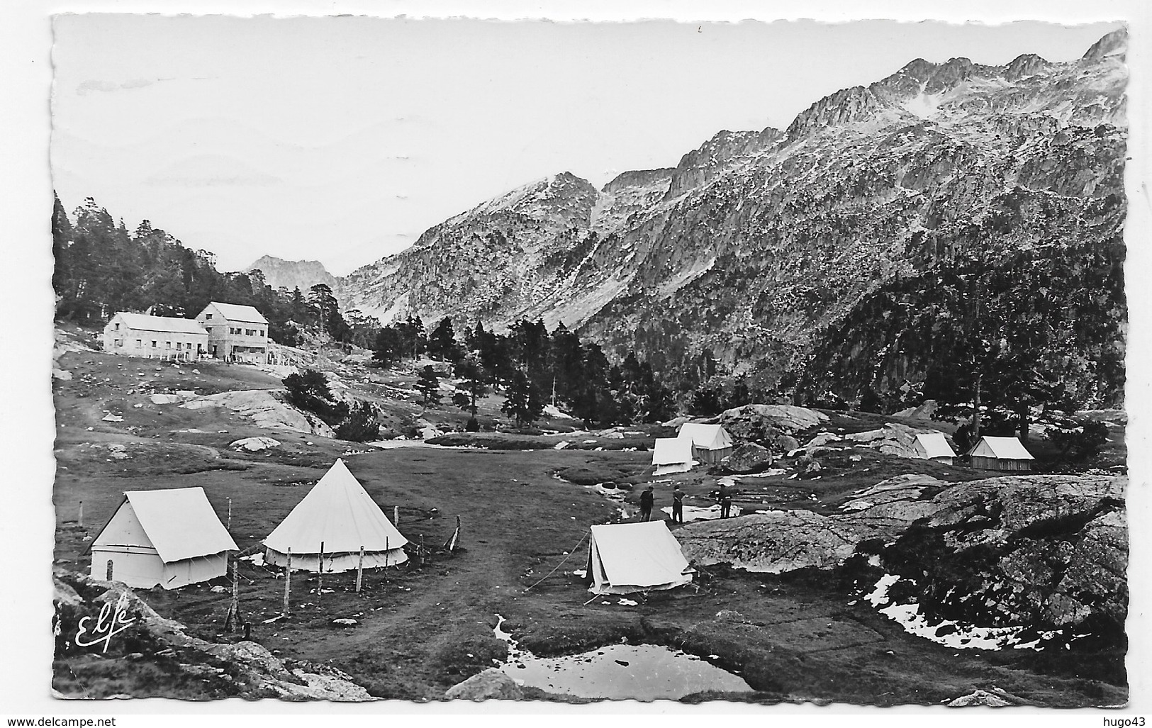 (RECTO / VERSO) CAUTERETS EN 1952 - N° 1556 - LE CAMP ET LE CHALET HOTEL  - FORMAT CPA VOYAGEE - Cauterets